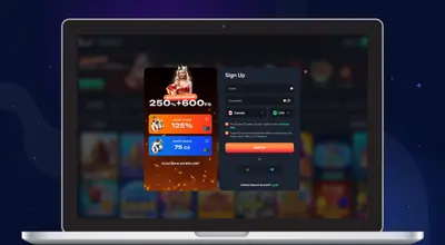 Laptop shows Beef Casino's registration form.