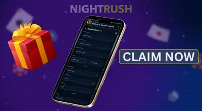 A smartphone displays a registration form for personal details next to a large red gift box and a Claim Now button.