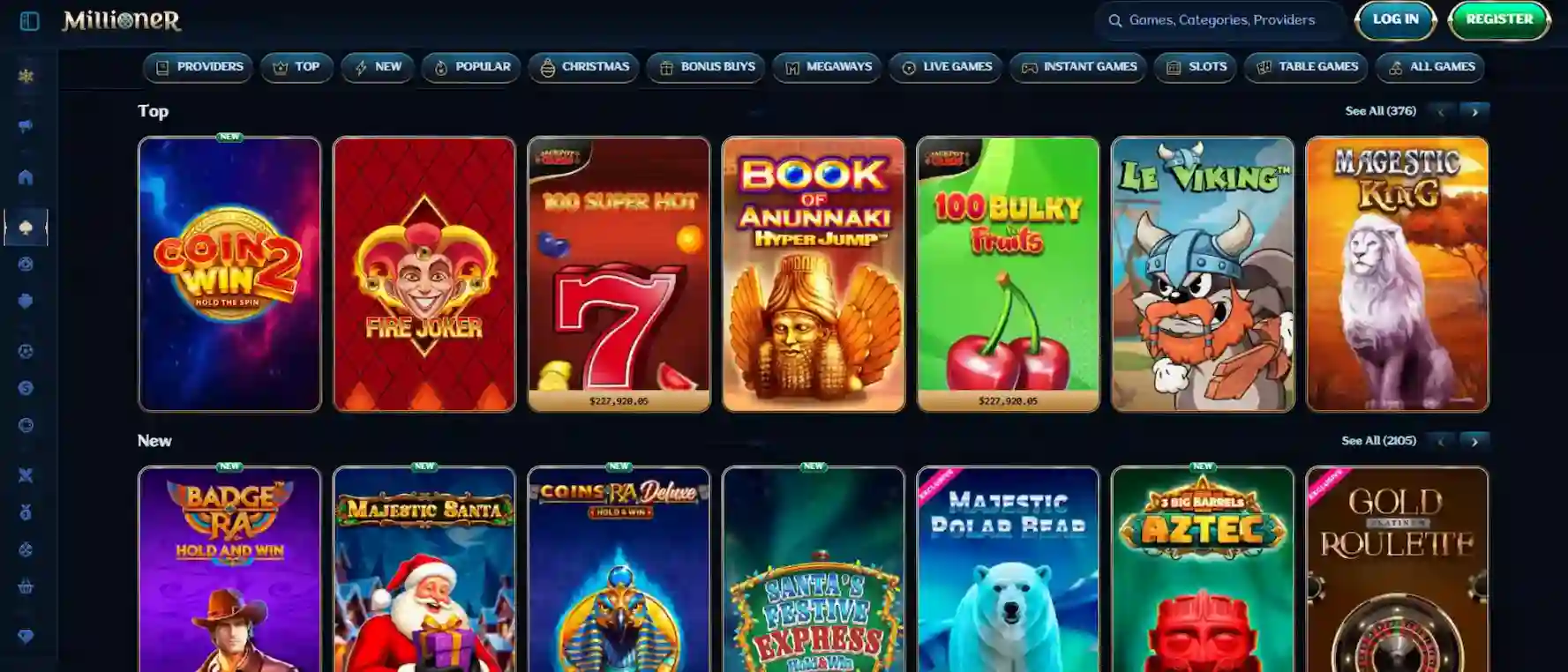 Screenshot of Millioner Casino's game selection