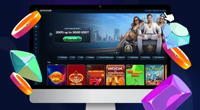 Laptop showing Millioner casino homepage.