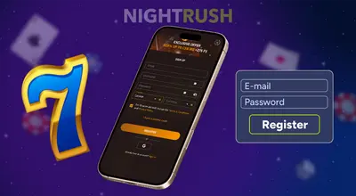 Smartphone displaying casino sign-up fields for email and password.