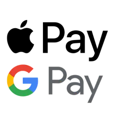 Apple Pay and Google Pay logos with grey and black colours.