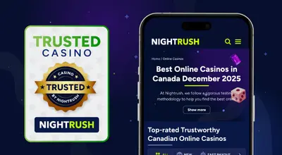 Smartphone listing Best Online Casinos in Canada next to a Trusted Casino badge.
