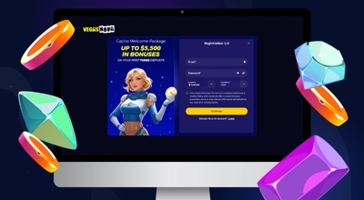 Laptop showing Vegasnova Casino's registration form.