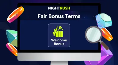 Laptop shows welcome bonus icon with fair bonus terms title.