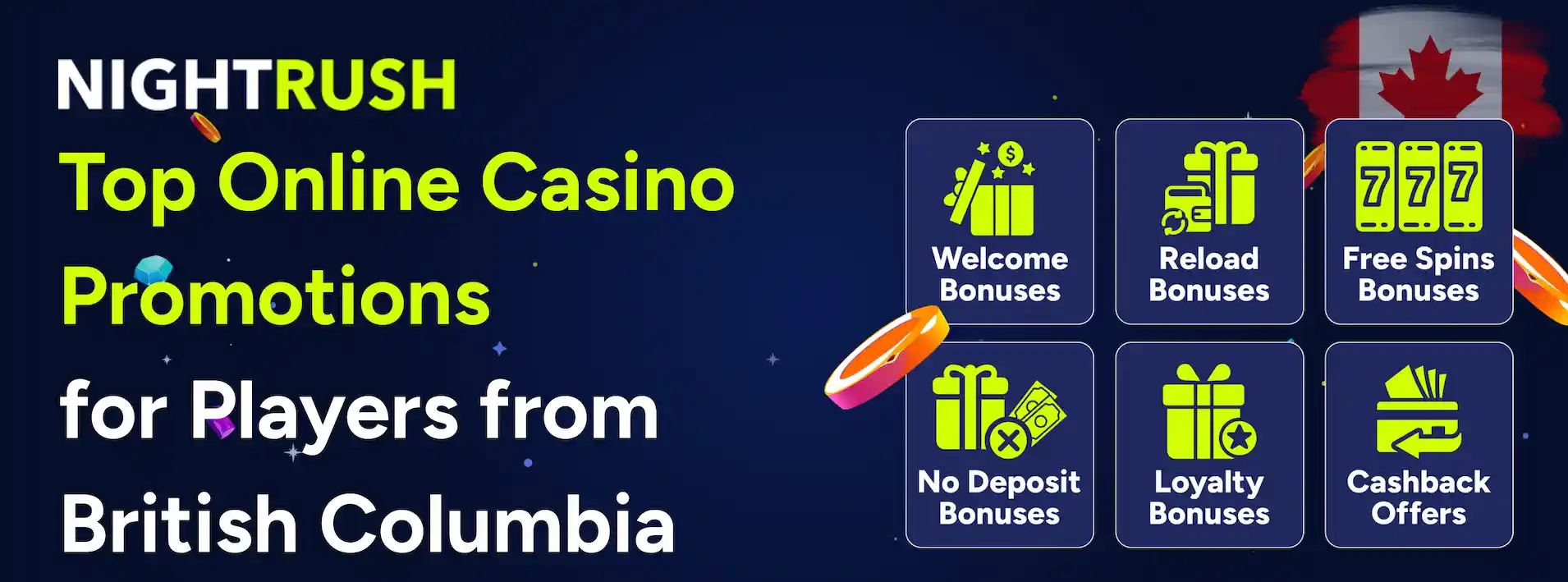 Top Online Casino Promotions for Players from British Columbia with bonuses on a starry setting.