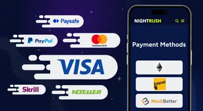 Payments next to a phone with more payment methods on a starry background.