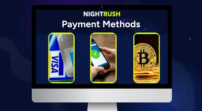 A laptop monitor showing icons for Visa, a mobile verification screen, and a Bitcoin coin.