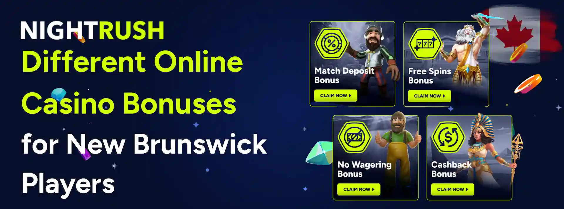 Different Online Casino Bonuses for New Brunswick Players with bonuses on a blue setting.