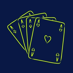 Yellow icon of cards on blue background