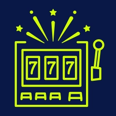 A slot machine in lime green against a blue background.