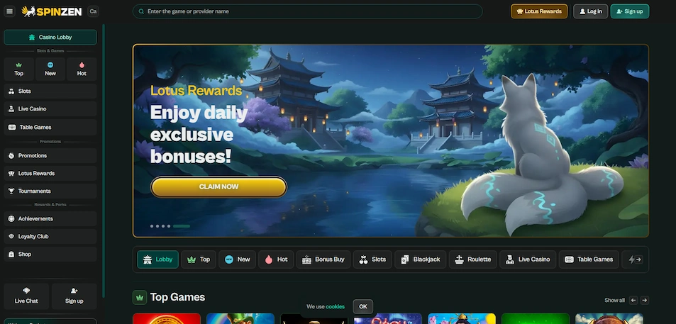 Spinzen Casino homepage