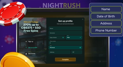 Spinzen Casino sign-up screen