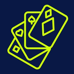 Playing cards in lime green against a blue background.