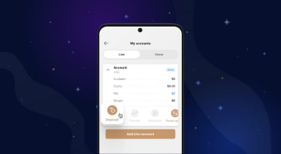 Phone showing Tether account, cursor indicating deposit.