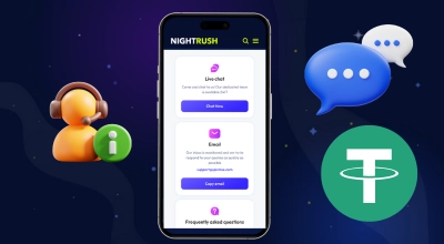 Phone showing support channels, icons related to support, Tether icon.