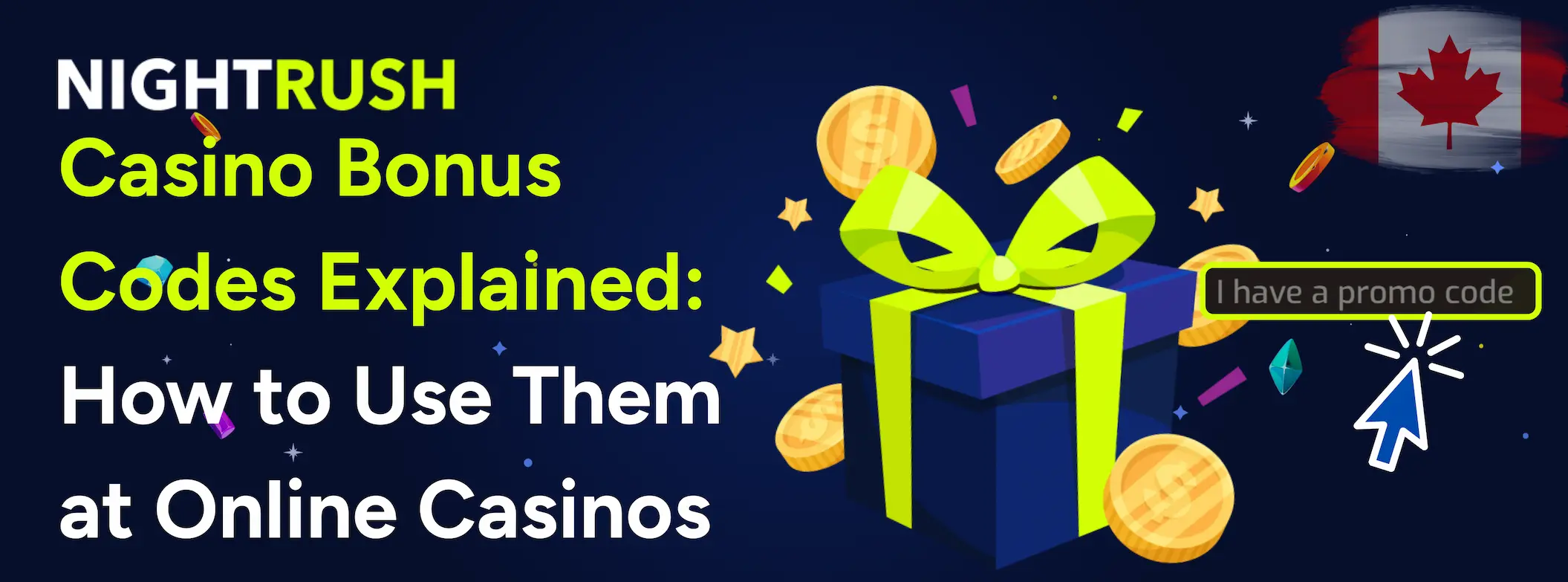 Casino Bonus Codes Explained: How to Use Them at Online Casinos with a gift box against a dark banner.