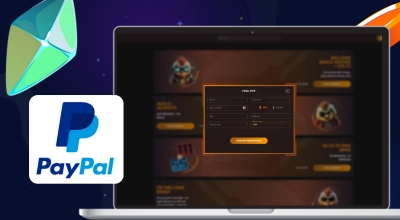 A registration on a laptop with a PayPal logo against a blue background.