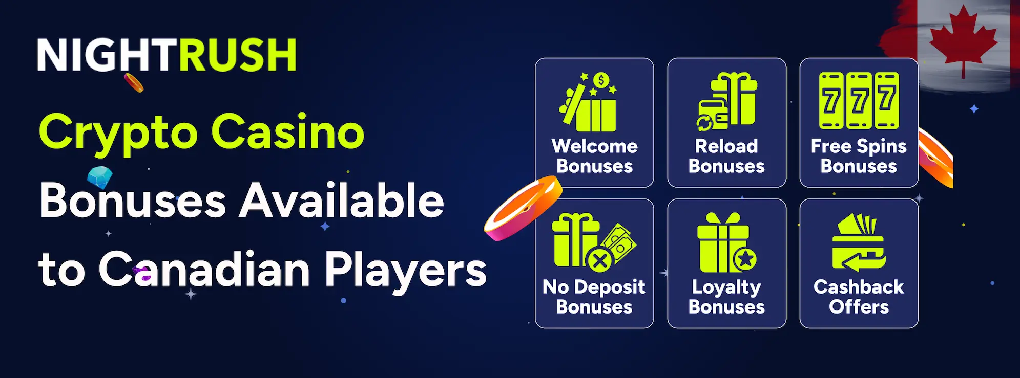 Banner with the text Crypto Casino Bonuses Available to Canadian Players