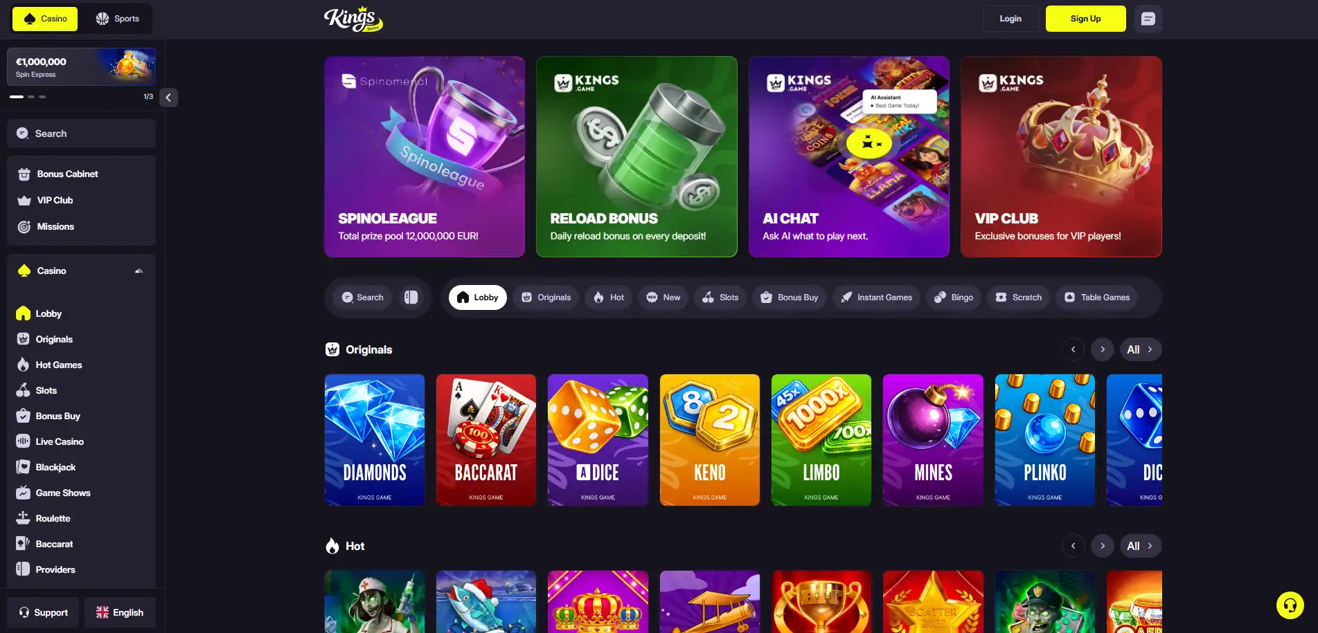 Kings Game Casino game lobby