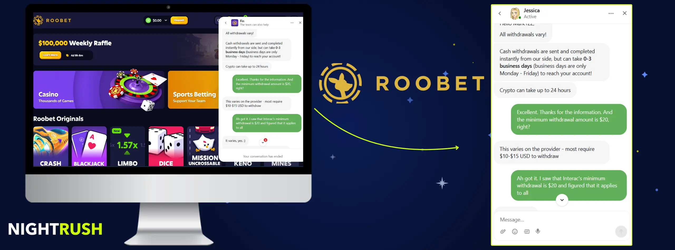 Roobet Casino live chat conversation