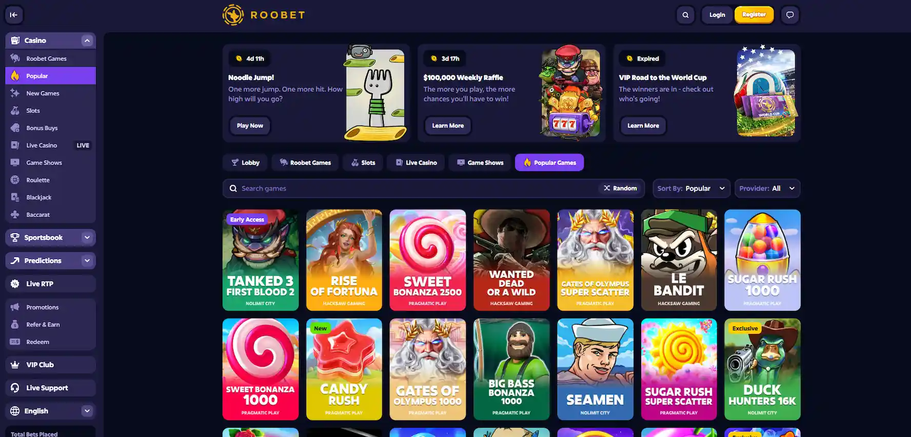 Roobet Casino game library