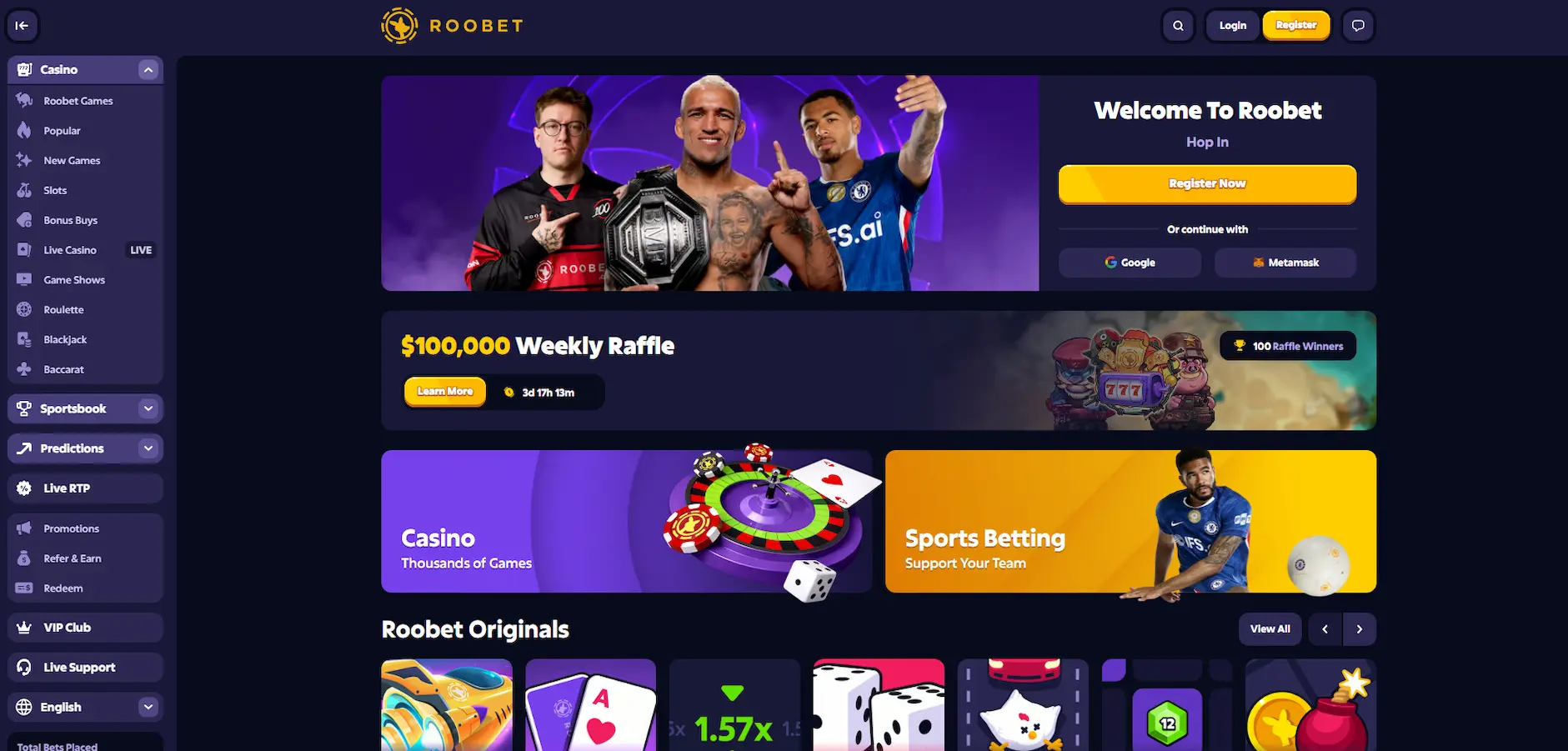 Roobet Casino homepage