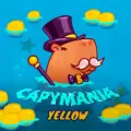 Cartoon capybara character wearing a top hat, monocle, and bow tie, wading in blue water surrounded by yellow floating objects.