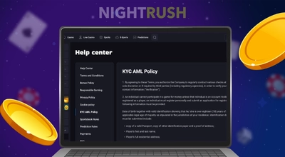 Laptop displaying the Lucky Vibe Casino Help Centre KYC/AML Policy page.