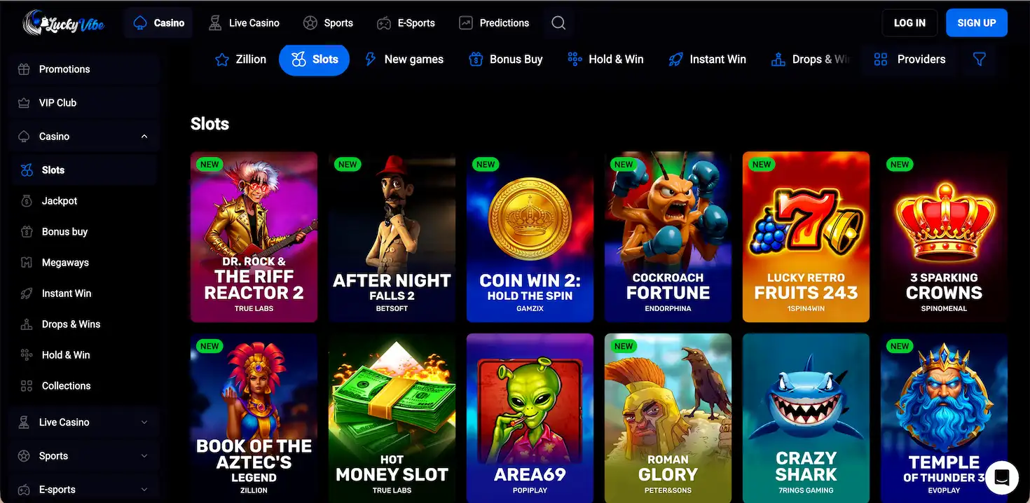 Lucky Vibe Casino game selection.