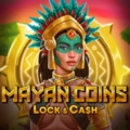Game title Mayan Coins showcasing a woman in a traditional feathered headdress.