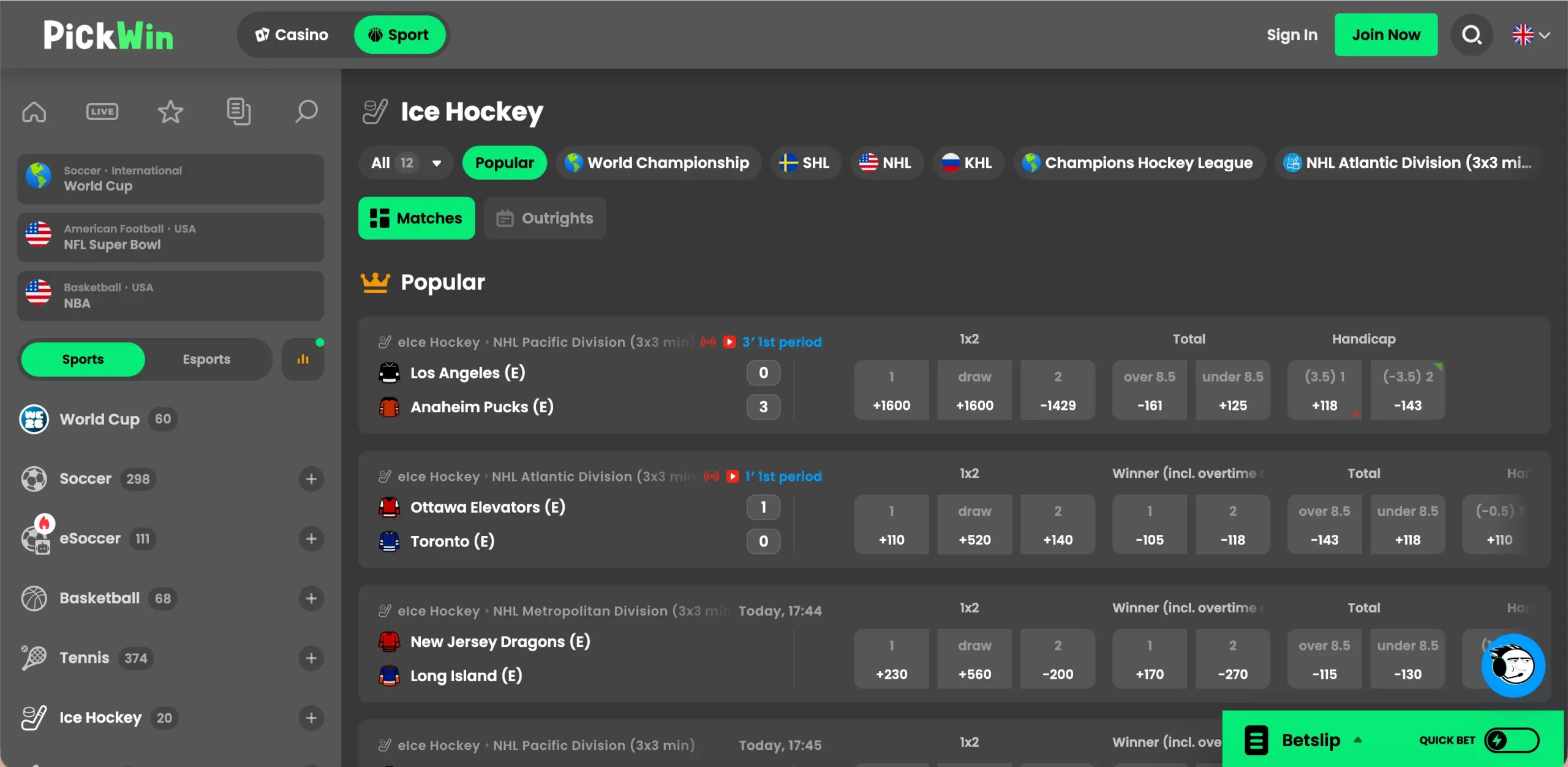 PickWin sportsbook.