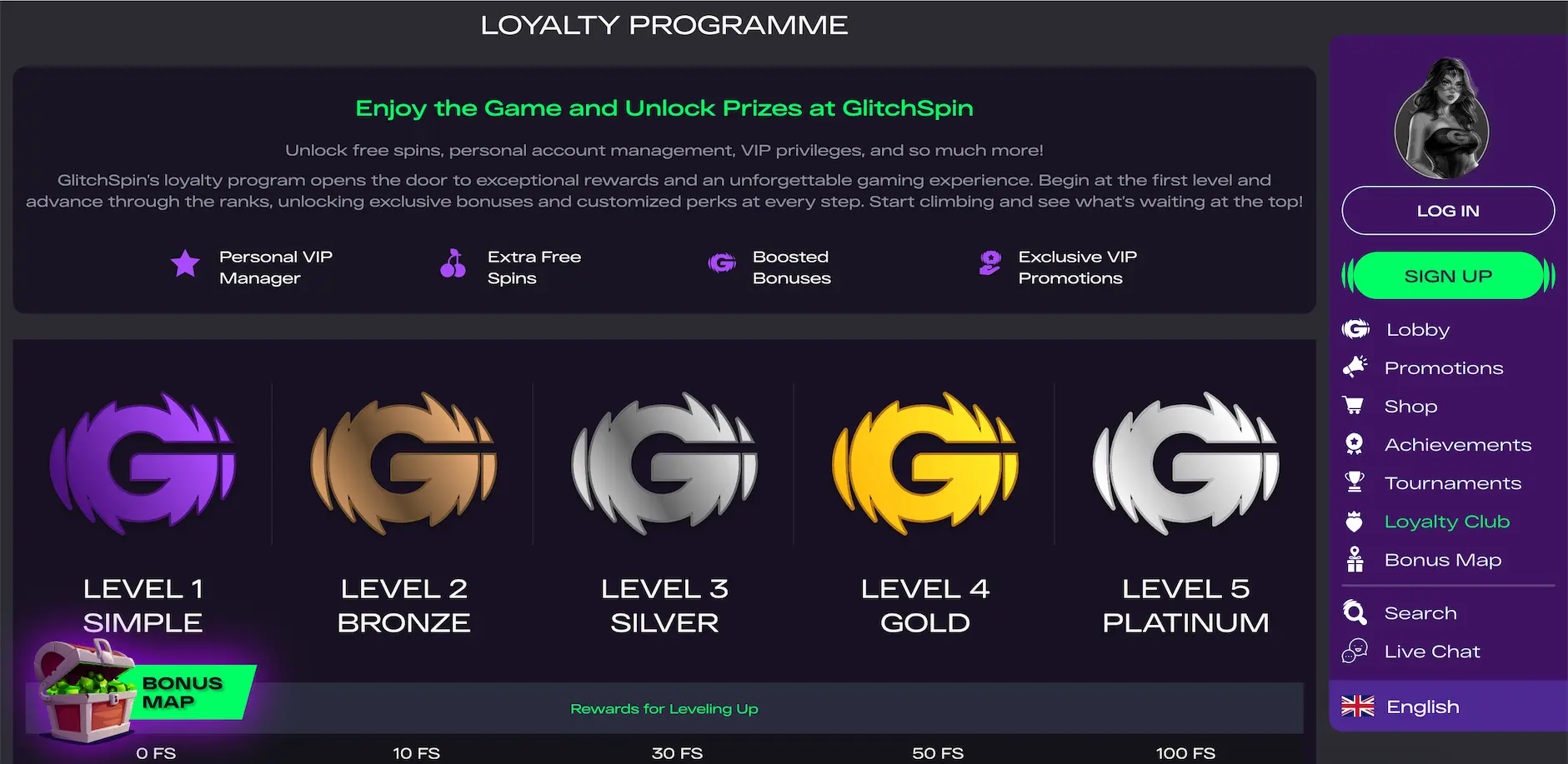 GlitchSpin Casino VIP program.