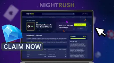 A person's cursor clicks a Claim Now button on a casino review website.