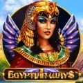 Logo for Egyptian Ways featuring a golden pharaoh mask with glowing turquoise eyes.