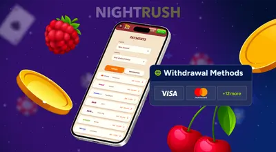 Smartphone showing a withdrawal success screen next to a golden trophy and stacked coins.
