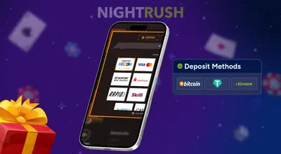Online casino deposits on a phone with a gift box and a deposit button.