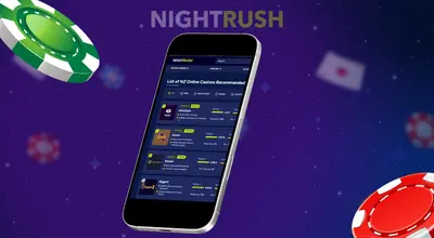 List of NZ online casinos on a phone with two chips.