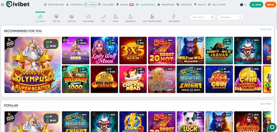 Ivibet Casino game selection.