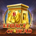 Logo for Legacy of Dead showing a golden Egyptian sarcophagus with a scarab beetle symbol.