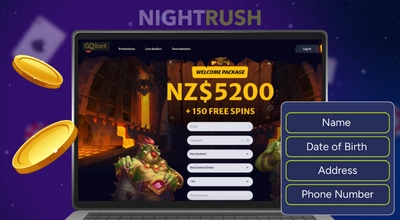 A laptop screen displaying an online casino's registration form.