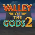 Logo for Valley of the Gods featuring Anubis and Horus statues framing a golden slot grid.