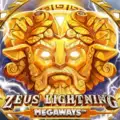 A glowing golden statue of Zeus is surrounded by lightning bolts and game text.