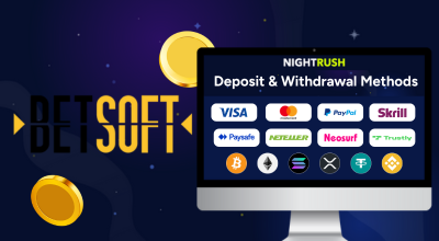 Laptop showing payment methods with Betsoft logo next to it.