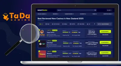 Nightrush page showing top-reviewed new casinos in New Zealand.