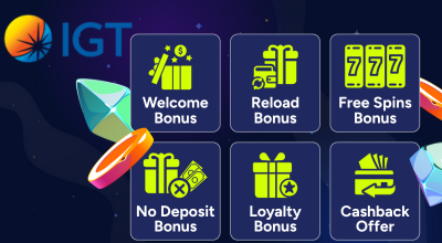 Infographic showing bonuses, IGT logo.