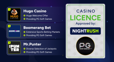 Infographic showing trusted PG Soft casinos like Hugo, Boomerang Bet and Mr.Punter.
