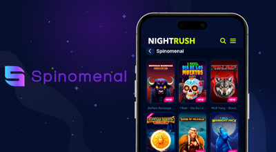 Mobile screen displaying a range of Spinomenal slot games on an online casino.