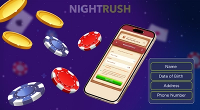 Mobile phone displaying an online casino registration form with required personal data.