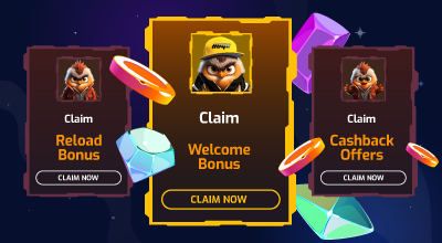 Casino promotion cards showing reload, welcome, and cashback bonuses.